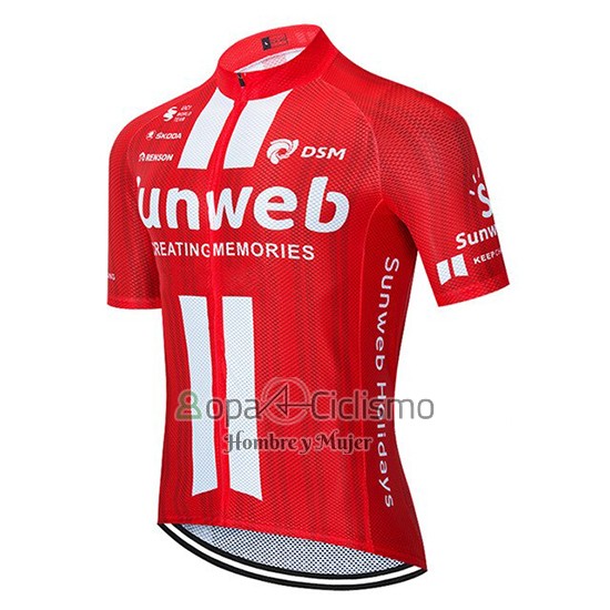 Sunweb Ropa Ciclismo Culotte Corto 2020 Mangas Cortas Rojo Blanco